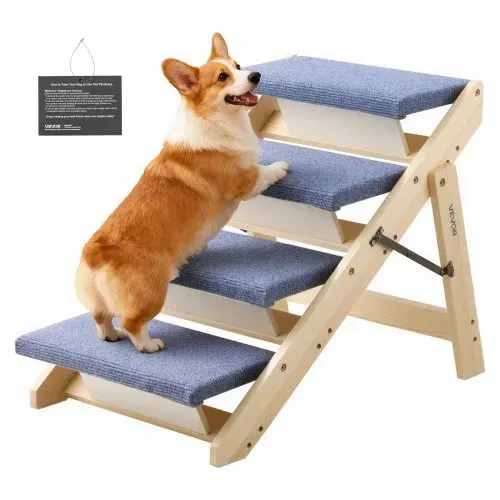VEVOR Hundetreppe 630x470x490 mm, 4-stufige Hautiertreppe, klappbare Holztreppe geeignet für kleine, mittlere, große, ältere Haustiere sowie Welpen bis 68 kg, Hundeleiter für Betten, Sofas & Autos VEVOR Hundetreppe 630x470x490 mm, 4-stufige Hautiertreppe, klappbare Holztreppe geeignet für kleine, mittlere, große, ältere Haustiere sowie Welpen bis 68 kg, Hundeleiter für Betten, Sofas & Autos