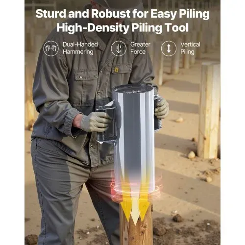 VEVOR Pfahlramme, Handramme mit 2 Handgriffen, Pfostenramme für Holzzäune, Zaunpfahlramme für T-Pfosten mit Innendurchmesser bis zu 15,5 cm, Ideal für Bauernhof, Garten, Hof, 430x308x165,5 mm – Bild 2