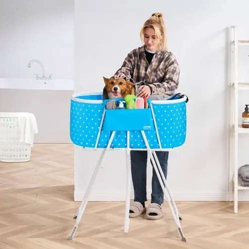 VEVOR Tragbare Hundebadewanne, erhöhte & zusammenklappbare, Haustierbadewanne mit Schnellentwässerung, Badewanne zum Waschen & Pflegen kleiner & mittelgroßer Hunde und Katzen, Hellblau – Bild 7
