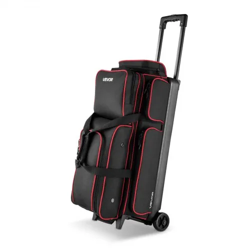 VEVOR Bowlingballtasche für 3 Bälle mit Doppelrollen & separatem Fach für Schuhe (bis US-Größe 16) & übergroßer Zubehörtasche, einziehbarer Griff lässt sich auf 105 cm ausziehen Schwarz + Rot VEVOR Bowlingballtasche für 3 Bälle mit Doppelrollen & separatem Fach für Schuhe (bis US-Größe 16) & übergroßer Zubehörtasche, einziehbarer Griff lässt sich auf 105 cm ausziehen Schwarz + Rot