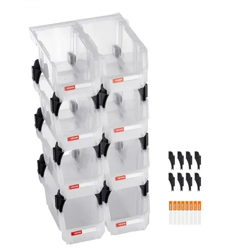 VEVOR Stapelboxen, 276x140x130 mm (8er-Pack), Lagerboxen zum Organisieren & Aufbewahren, Sichtlagerboxen, Sichtlagerkasten, für Schrank, Garage, Kleinteile, Bürobedarf, anderes Zubehör, transparent – Bild 8