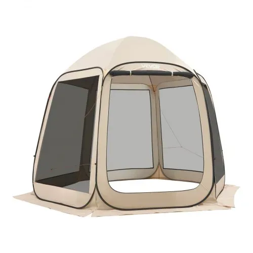 VEVOR Pop up Zelt, 3304,8x280,4 cm, Campingzelt für 4–8 Personen, Partyzelt inklusive Tragetasche, Seitenwänden aus Netz und Heringen, für Garten, Terrasse und Outdoor-Aktivitäten, Beige – Bild 8
