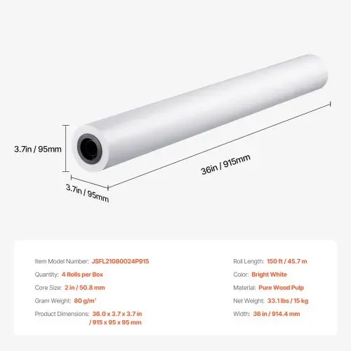 VEVOR Großformatpapier Plotterpapier 45,7 m x 915 mm 4 Rollen CAD-Bond-Rollen mit 50,8 mm Kern, Zeichenrollen für CAD-Zeichnungen, technische Pläne, GIS-Karten und Architekturentwürfe Weiß – Bild 6