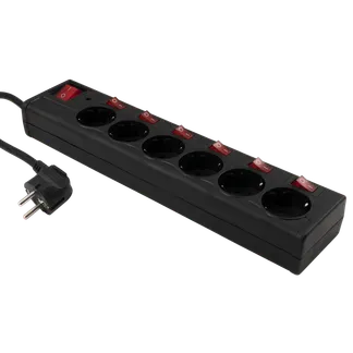 Steckdosenleiste McPower, 6-fach mit Einzelschaltung, Überspannungsschutz, schwarz Steckdosenleiste McPower, 6-fach mit Einzelschaltung, Überspannungsschutz, schwarz