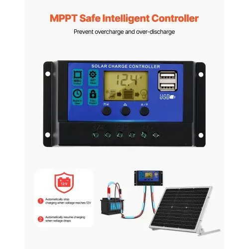 VEVOR 12V Monokristallines Solarpanel-Kit 50W, Batterieladegerät mit verbessertem MPPT-Controller & verstellbarer Halterung, IP65 wasserdicht für Auto, Boot, Wohnmobil, Anhänger, Hausdach – Bild 2