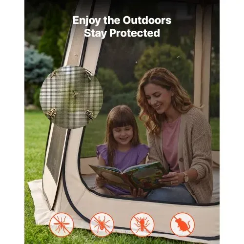 VEVOR Pop-Up-Zelt, 365,76x335,28 cm, tragbares Campingzelt für 10–12 Personen, mit Netz, Tragetasche, Seitenwänden und Heringen, für Garten, Terrasse und Outdoor-Aktivitäten, Beige – Bild 5
