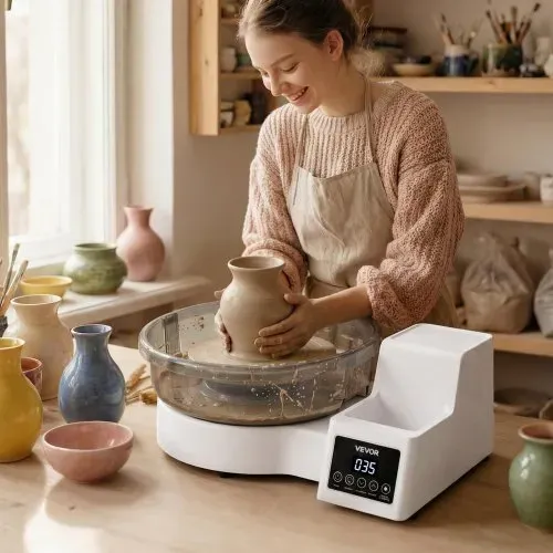 VEVOR Töpferscheibe Elektrisch 450 W, Töpferdrehmaschine 28 cm Drehteller (Aluminium), Töpfermaschine mit Fußpedal & 30–300 U/min Einstellbarer Drehzahl & PP-Gehäuse, für Anfänger DIY-Tonkunst, Weiß – Bild 7