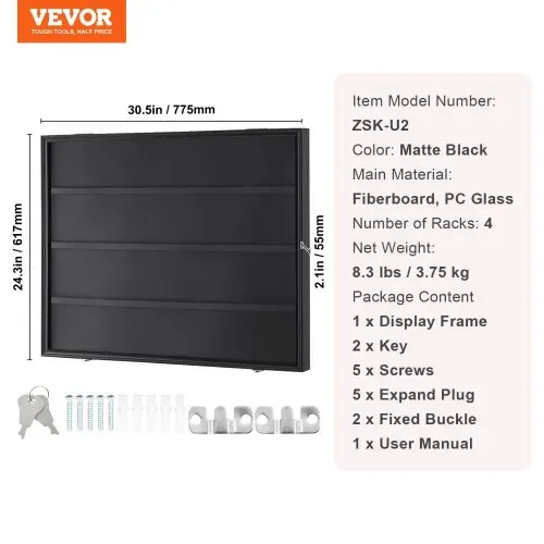 VEVOR Vitrine für Sportkarten in 36 verschiedenen Ausführungen, 77,5x61,7x5,5cm Präsentationsrahmen mit 98 % UV-Schutz PC-Glas abschließbarer Wandschrank für Fußball Basketball Hockey Sammelkarten – Bild 6