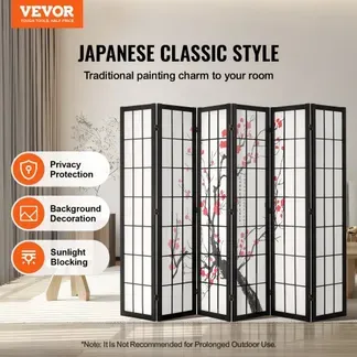 VEVOR 6-teiliger japanischer Raumteiler faltbarer Sichtschutz aus Holz Indoor, Trennwände mit Kirschblütenmalerei tragbare Dekorationsschirme zur Raumtrennung für Restaurant & Schlafzimmer VEVOR 6-teiliger japanischer Raumteiler faltbarer Sichtschutz aus Holz Indoor, Trennwände mit Kirschblütenmalerei tragbare Dekorationsschirme zur Raumtrennung für Restaurant & Schlafzimmer