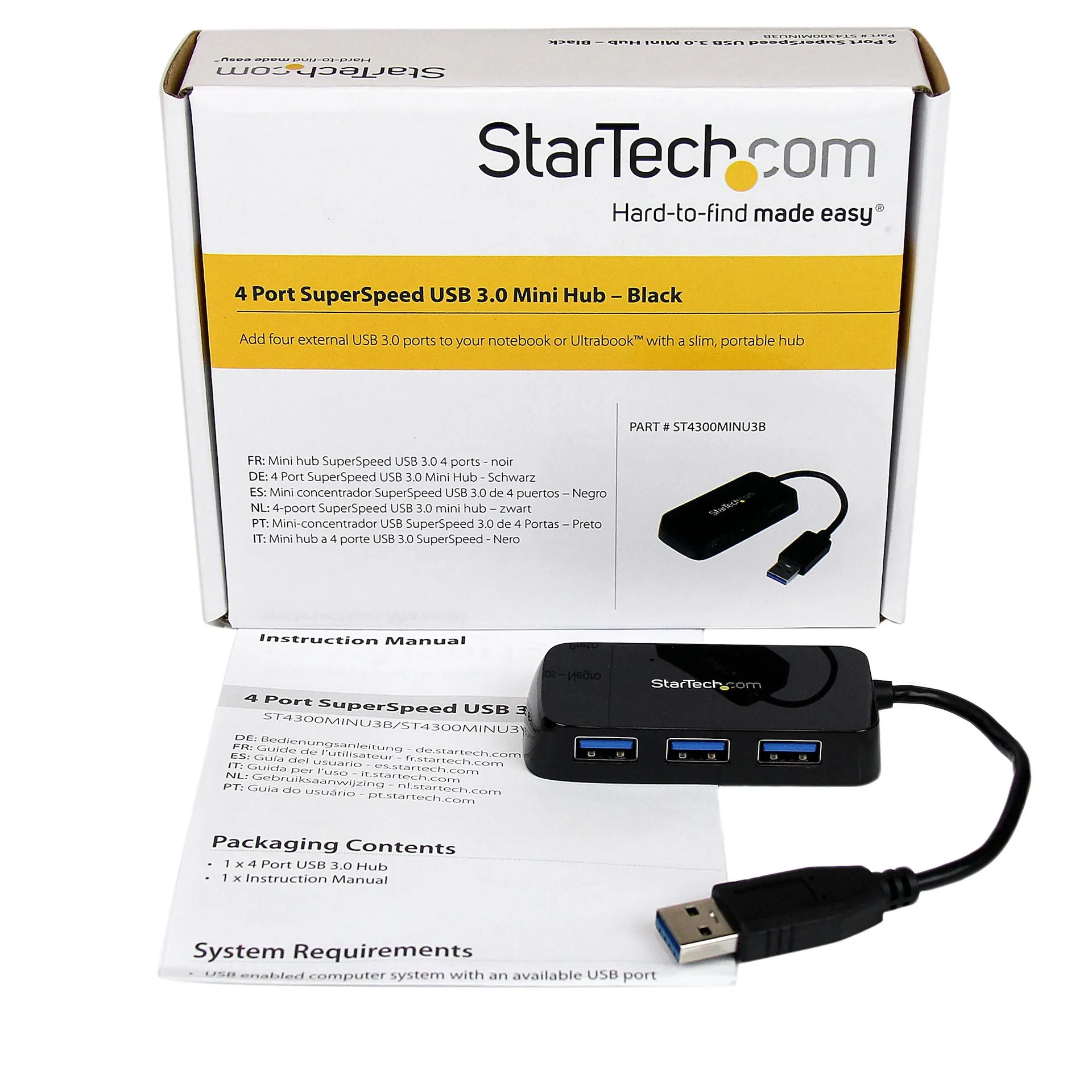StarTech.com 4 Port USB 3.0 SuperSpeed Mini Hub -5Gbps - Schwarz – Bild 5