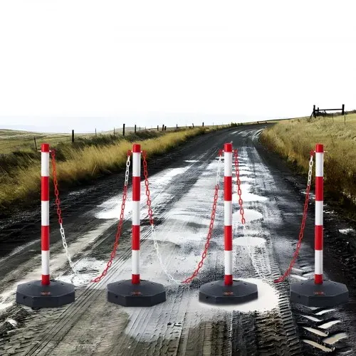 VEVOR Verkehrshütchen Verkehr Absperrpfosten 4 Stk. 285 x 285 mm Warnkegel Verkehrsleitkegel Warnleitkegel mit Kett, Leitpfostenkegel Straßensperrpfosten Rot & Weiß Wasser- und Sandeinspritzung – Bild 7