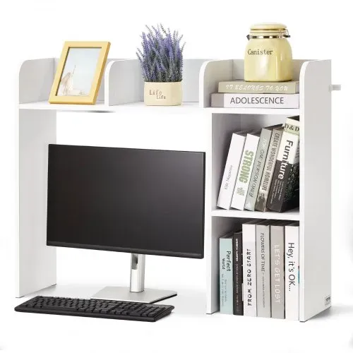 VEVOR Schreibtisch Bücherregal 2-stufiger Organizer (94,5 x 24,1 x 73,4 cm) Tischregale Schreibtisch Organizer Ausstellungsregal aus Spanplatten mit rutschfesten Füßen, für Büro Wohnheim, Weiß – Bild 9