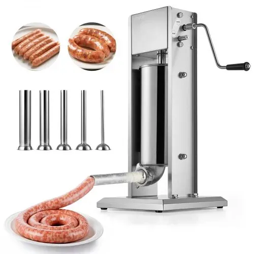 VEVOR manueller Wurstfüller 5 L vertikale Wurstfüllmaschine Fleischfüller mit 2 Geschwindigkeiten (schnell / langsam), Hochleistungsfüller aus Edelstahl mit 5 Wurstfüllrohren, Fleischfüllen VEVOR manueller Wurstfüller 5 L vertikale Wurstfüllmaschine Fleischfüller mit 2 Geschwindigkeiten (schnell / langsam), Hochleistungsfüller aus Edelstahl mit 5 Wurstfüllrohren, Fleischfüllen