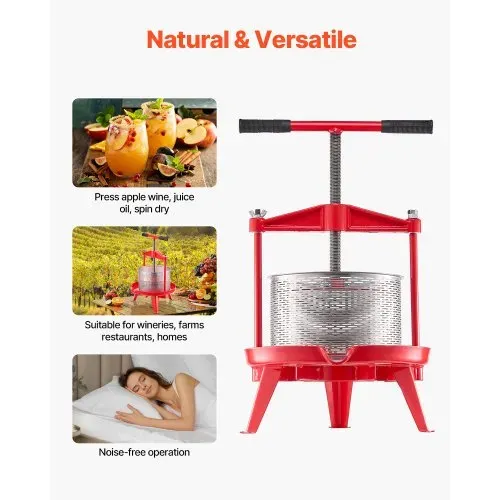 VEVOR Obstweinpresse Obstmühle Apfelmühle (9 L), Edelstahlkorb mit dreieckiger Struktur, manueller Entsafter, manuelles Mahlwerk, Apfelweinpresse Traubenpresse mit T-Griff für Küche Zuhause – Bild 5