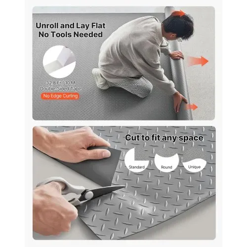 VEVOR Garagenbodenmatte, 520x228 cm Antirutschmatte, Meterware, 2,2 mm dicke PVC-Noppenmatte, Bodenschutzmatte mit doppelseitigem Klebeband, leicht zu reinigen, für Lager, Fitnessstudios, Silbergrau – Bild 5