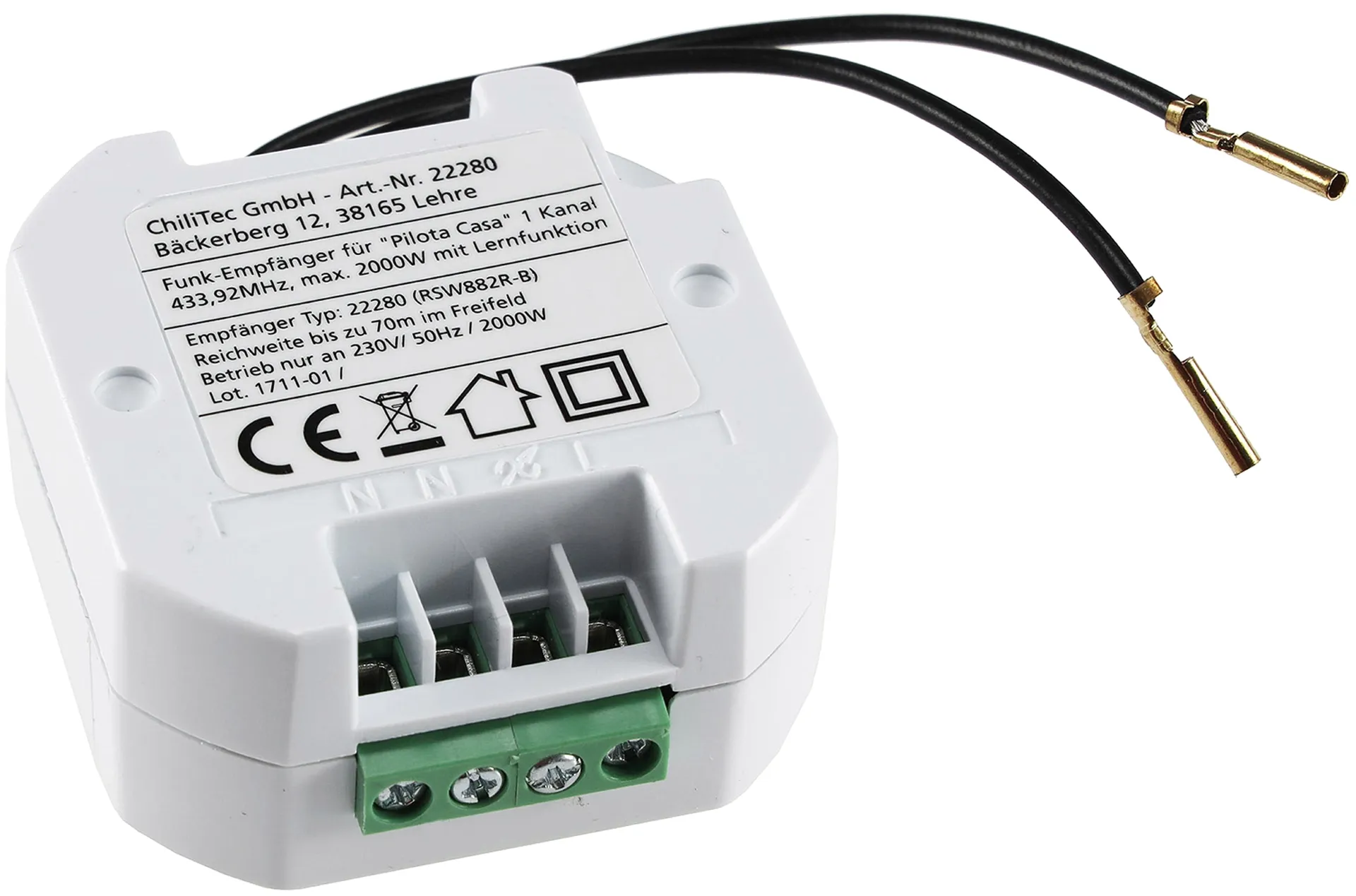 Funk-Empfänger WS für „Pilota Casa“ max. 2000W, ERGÄNZT einen Schalter Funk-Empfänger WS für „Pilota Casa“ max. 2000W, ERGÄNZT einen Schalter