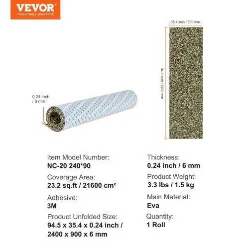 VEVOR Bootsbodenbelag, Bootsdeck aus EVA-Schaum, 2400 x 900 x 6 mm, rutschfester, selbstklebender Bodenbelag, 21600 cm² großer Meeresteppich für Boote, Yachten, Pontons, Kajakdecks – Bild 6