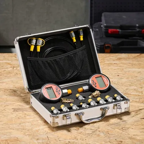 VEVOR digitales Hydraulikdruck Testkupplungsset, 10000 PSI Druckmessgerät Manometer Tester mit 2 Messgeräten & 9 Testkupplungen & 2 Schnellkupplungen & 2 Schläuchen für Bagger Baumaschinen – Bild 7