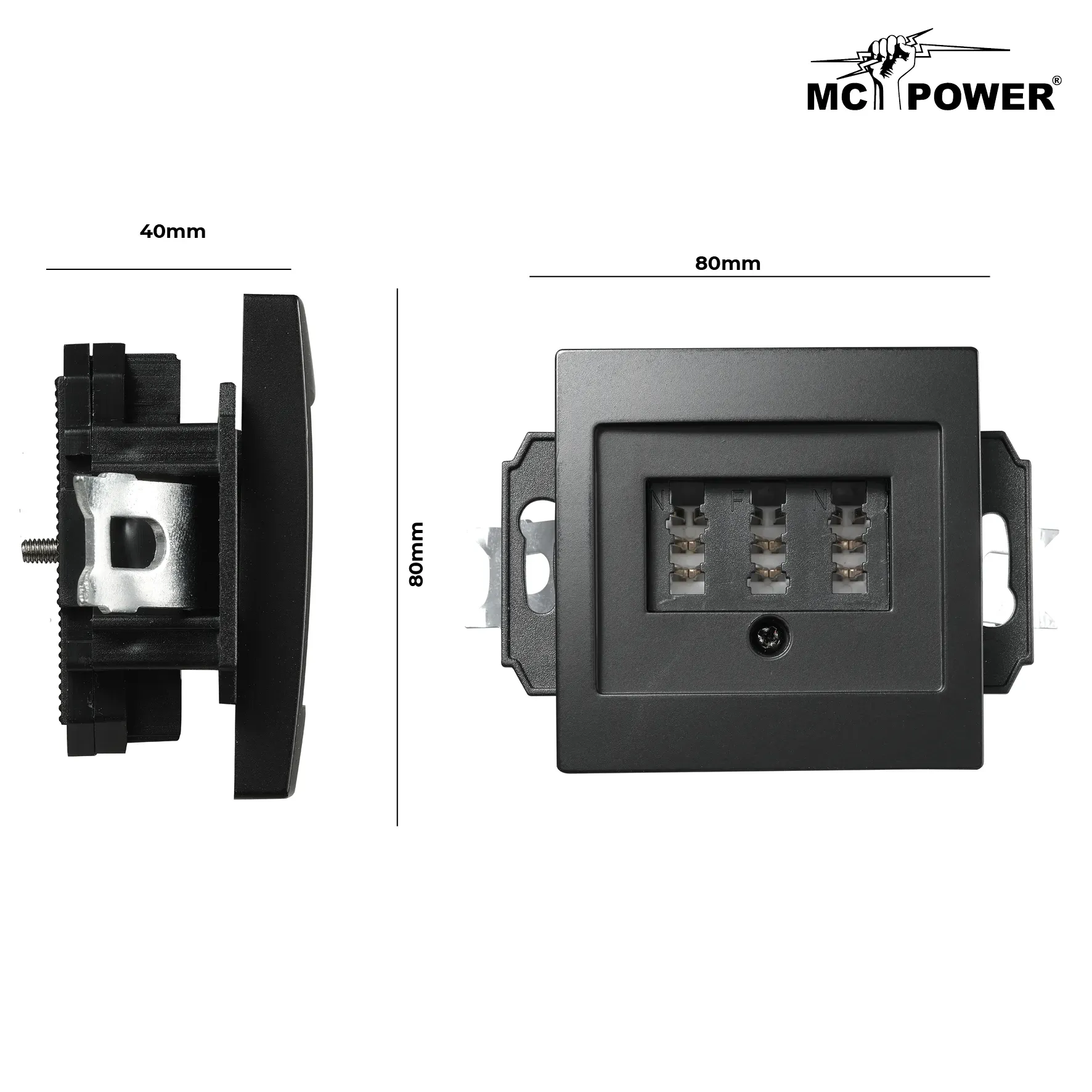 TAE-NFN-Anschlussdose McPower ''Flair'' UP, matt schwarz, 3x 6-polig – Bild 3