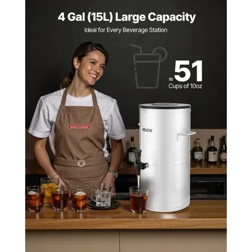 VEVOR Eisteespender Getränkespender aus 304 Edelstahl 15 L Getränkedispenser mit Zapfhahn & Griff, geeignet für heiße und kalte Getränke, für Eistee, Kaffee, Wasser in Cafés und Restaurants VEVOR Eisteespender Getränkespender aus 304 Edelstahl 15 L Getränkedispenser mit Zapfhahn & Griff, geeignet für heiße und kalte Getränke, für Eistee, Kaffee, Wasser in Cafés und Restaurants