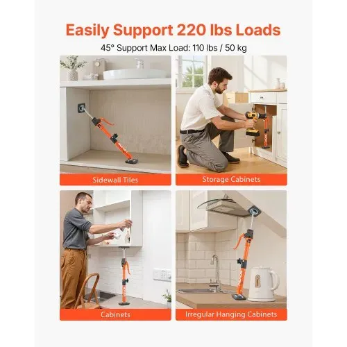 VEVOR Einhandstütze, 2 Stk., Deckenstütze 40–60cm, Teleskopstütze aus Stahl, Montagestütze bis zu 100kg Kapazität zum Installieren von Schränken, Anheben von Trockenbauwänden, Frachtstangen – Bild 2