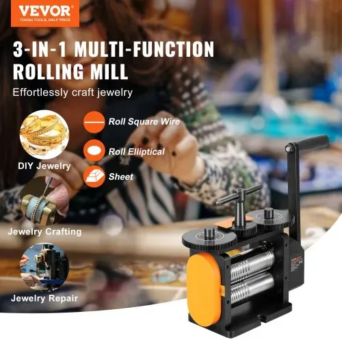 VEVOR 3 in 1 Handwalzwerk Maschine 57 mm Kombinationswalzwerk, Manueller Walzwerk Schmuckwalzwerk Einstellbare Dicke von 0 bis 5,5 mm, Handwalzwerk Maschine für Platin / K-Gold / Messing / Aluminium VEVOR 3 in 1 Handwalzwerk Maschine 57 mm Kombinationswalzwerk, Manueller Walzwerk Schmuckwalzwerk Einstellbare Dicke von 0 bis 5,5 mm, Handwalzwerk Maschine für Platin / K-Gold / Messing / Aluminium