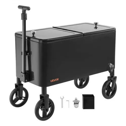 VEVOR Kühlwagen Getränkewagen 75,71 L bis zu 50 Flaschen/110 Dosen, Beistellwagen für Terrassenpartys und Bars mit Kor Teleskopgriff & Flaschenöffner & Kronkorkensammler, Getränkekühler Schwarz – Bild 8