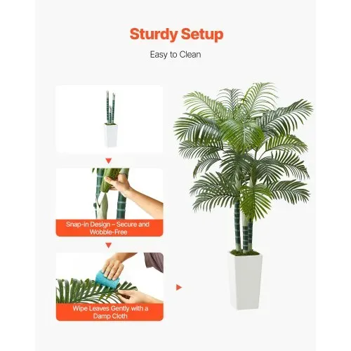 VEVOR Künstliche Areca-Palme, 1,8 m, künstliche tropische Palmenpflanzen mit weißem, hohem Pflanzgefäß, Kunstseidenpflanze im Topf, Kunstbaum für Veranden, Wohnzimmer, Terrassen Zuhause, Büro – Bild 3