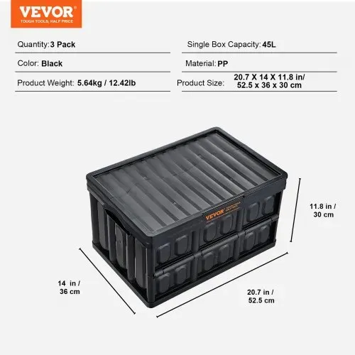 VEVOR 3er-Set 45L Profi Klappbox aus PP Transportbox mit Deckel Faltbarer Aufbewahrungsbox mit Handgriff Stapelbare Kisten Storage Box Faltboxen Stapelboxen für Aufbewahrung & Transport – Bild 6