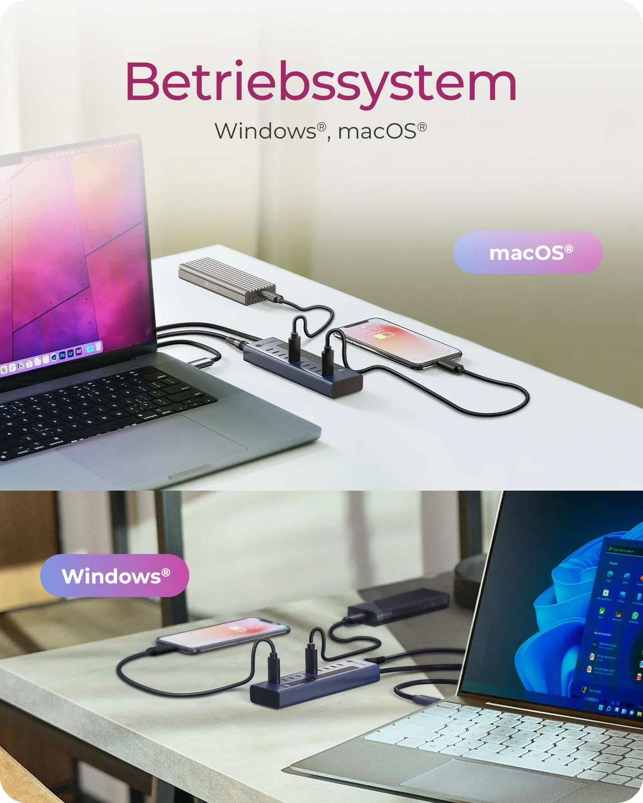 ICY BOX IB-HUB1450-C31, HUB mit 10x USB-C Ports, USB 3.2 Gen 2, 10 Gbit/s, mit 48W Netzteil, 1x PD 20W – Bild 7