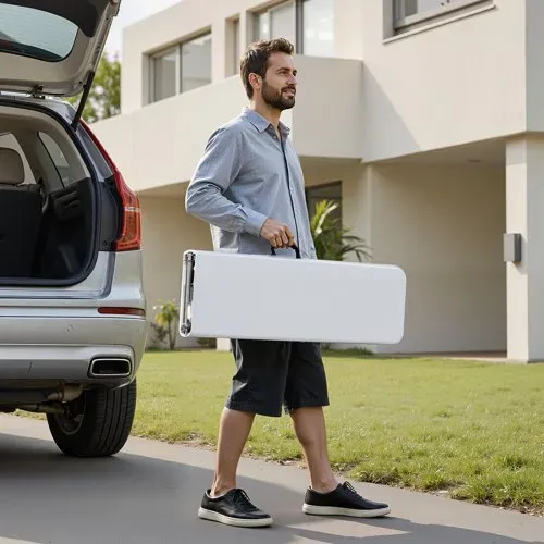 VEVOR Klappbank aus Kunststoff, 1,83 m tragbare Klappbank, glatte wasserdichte HDPE-Außenbank, Picknick-Camping-Esssitz mit Tragegriff, für unterhaltsame Aktivitäten wie Gartenfußball, weiß (1 Packung) – Bild 7