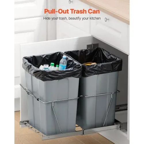 VEVOR ausziehbarer Mülleimer (35 Qt + 35 Qt) für Küchenschränke, doppelter Mülleimer unter der Spüle, Müllbehälter für unter die Spüle, mit robustem Vollauszug-Schiebesystem aus Metall & Griff VEVOR ausziehbarer Mülleimer (35 Qt + 35 Qt) für Küchenschränke, doppelter Mülleimer unter der Spüle, Müllbehälter für unter die Spüle, mit robustem Vollauszug-Schiebesystem aus Metall & Griff