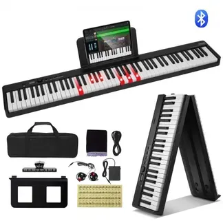 VEVOR 88-Tasten-Klappklavier, Bluetooth und MIDI, tragbares elektronisches digitales Klappklavier mit Sustain-Pedaltasche, berührungsempfindlichen Tasten, Kopfhörern, wiederaufladbar für Anfänger, Jugendliche und Erwachsene, Schwarz VEVOR 88-Tasten-Klappklavier, Bluetooth und MIDI, tragbares elektronisches digitales Klappklavier mit Sustain-Pedaltasche, berührungsempfindlichen Tasten, Kopfhörern, wiederaufladbar für Anfänger, Jugendliche und Erwachsene, Schwarz