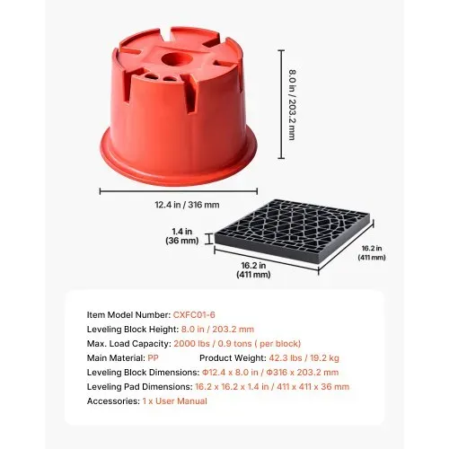 VEVOR 6 Anhänger-Stützblöcke (203,2 mm Höhe, 908 kg belastbar) + 2 Anhängerheberpads, 8-teiliges Hochleistungs-Nivellierungsset für Wohnmobile der 5. Klasse mit Klimaanlage – Bild 6