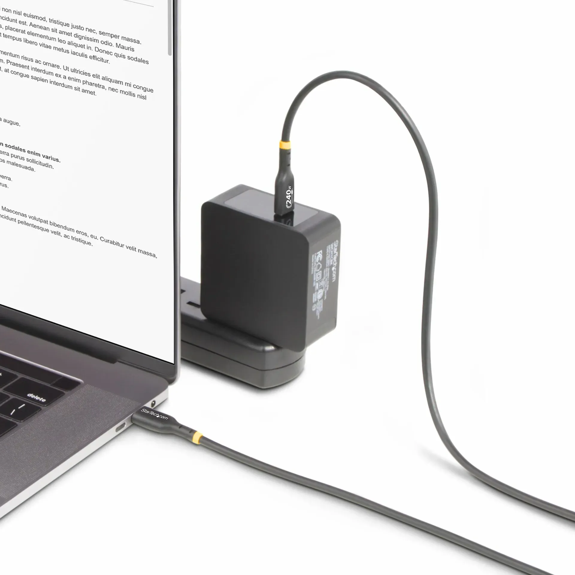 StarTech.com 2m USB-C-Ladekabel, Laden und Synchronisieren, 240W (5A) Power Delivery EPR, USB 2.0 Laptop-Ladekabel, USB-IF-zertifiziert, TPE-Mantel, Schwarz - USB C Ladekabel – Bild 6