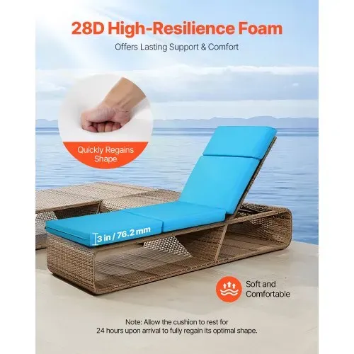 VEVOR Deckchair Auflagen, 1830x533x98 mm, Liegenauflagen für den Außenbereich, wasserabweisend & farbecht, Sonnenliegen-Kissen mit Bändern, dicke Terrassen-Liegepolster für Pooldeck, Meerblau – Bild 2