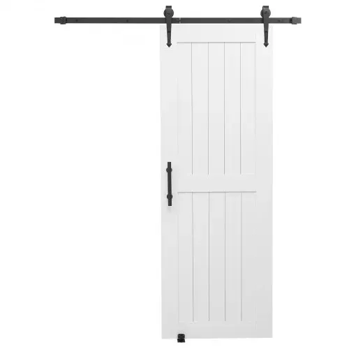 VEVOR Schiebetür im Scheunenstil Schiebetürsystem (762 x 2134 mm) aus hochfesten MDF-Platten, Scheunentor mit Hardware-Kit & wasserfester PVC-Oberfläche & H-Rahmen für Wohnzimmer Badezimmer Weiß – Bild 8