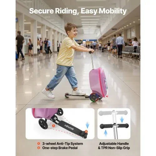 VEVOR Scooter Koffer, 20 L Fassungsvermögen, Reisekoffer mit Flash-PU-Rädern, TPR-Anti-Rutsch-Griff, max. Gewichtskapazität 50 kg, Kinderkoffer Handgepäck, für Kinder ab 5 Jahren, Lila – Bild 2