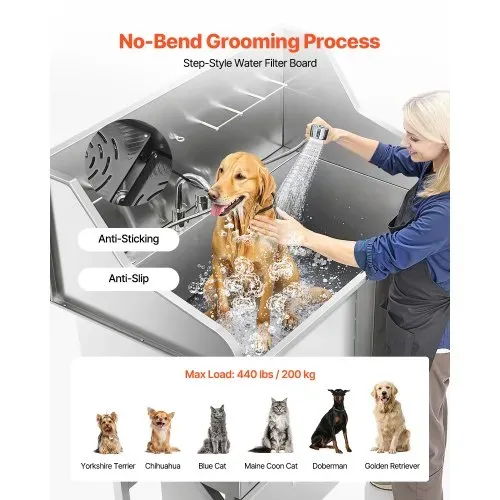 VEVOR 304 Edelstahl-Hundewaschstation, 127 cm große Pflegebadewanne mit rutschfester, flacher Rampe, Schublade, Warm- und Kaltwasserhahn, All-in-One-Badewanne für Pflegesalons, für alle Größen geeignet (rechte Tür) – Bild 3