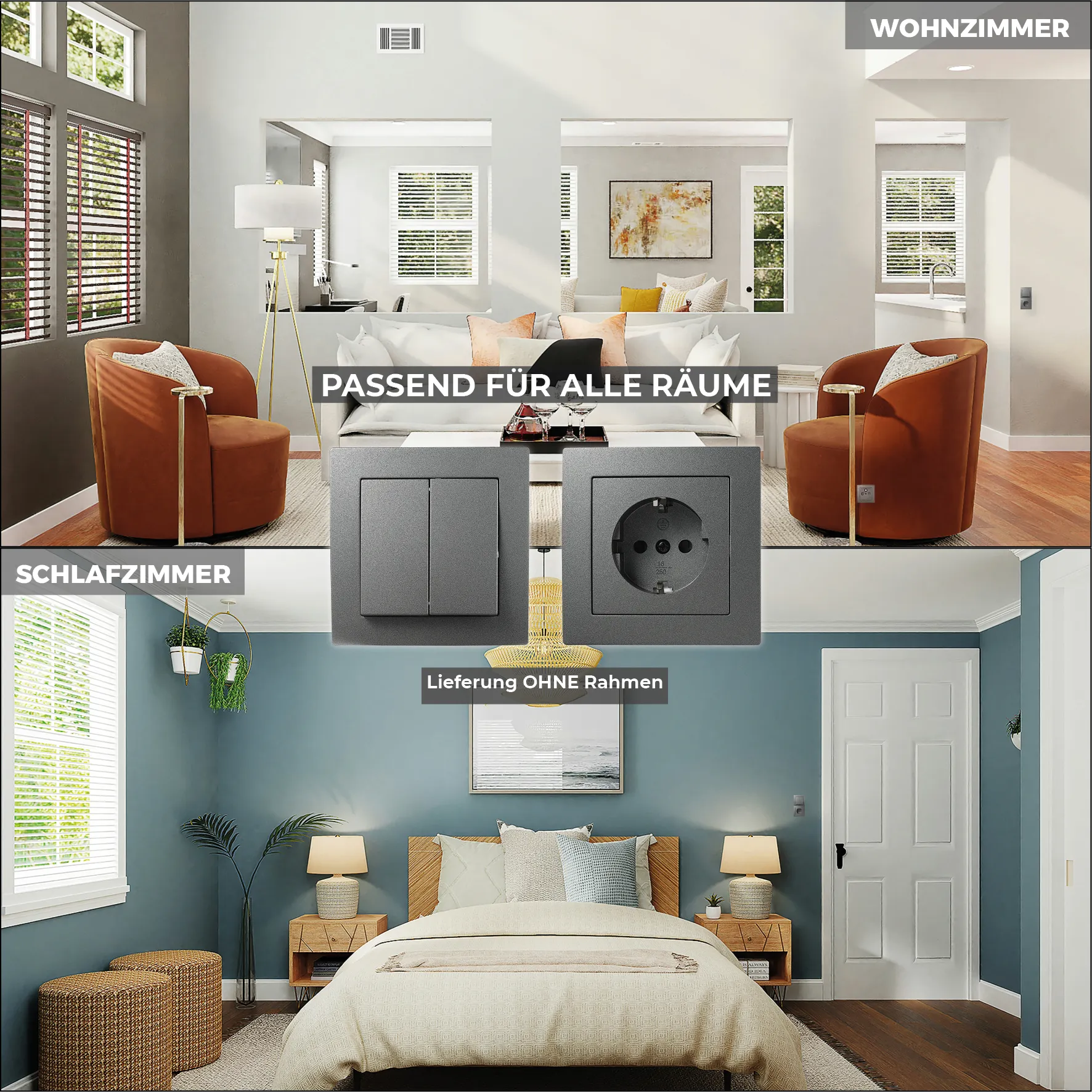 Wechselschalter McPower ''Flair'' 2-fach, 250V~/10A, UP, anthrazit – Bild 5