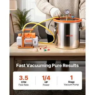 VEVOR Vakuumpumpe mit 18,9 L Vakuumkammer, 3,5 CFM 99 L/min, 180 W, 1-stufige Unterdruckpumpe, Vacuum Pump Kit, 1,5 m Schlauch, zur Stabilisierung von Holz & Entgasung von Silikonharz VEVOR Vakuumpumpe mit 18,9 L Vakuumkammer, 3,5 CFM 99 L/min, 180 W, 1-stufige Unterdruckpumpe, Vacuum Pump Kit, 1,5 m Schlauch, zur Stabilisierung von Holz & Entgasung von Silikonharz