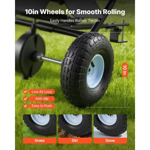 VEVOR Streuwagen 38,6 kg Fassungsvermögen, Schleuderstreuer Anhängestreuer 3 m Streubreite, Streuanhänger mit 25,4 cm Reifen, einstellbare Streumenge, Rasenstreuer für Saatgut, Dünger & Streusalz – Bild 2