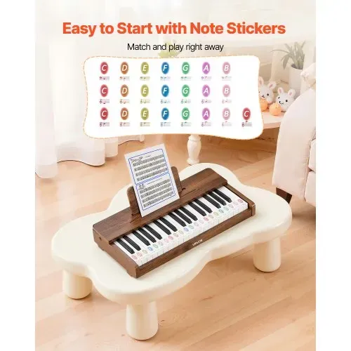 VEVOR Kinder-Keyboard, 37 Tasten, Digitales Holzpiano für Kinder ab 3 Jahren, Mini-Musikinstrument mit Realistischem Klang, Dual-Power, Einstellbare Lautstärke, Musikalische Früherziehung, Walnuss – Bild 5