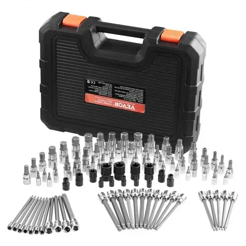 VEVOR Bohrer-Steckschlüsselsatz, 107-tlg. Sechskant/Torx/Außen-Torx/manipulationssicher/extra lang, S2-Legierungsstahl und Cr-V-Stahl, 1/4, 3/8 und 1/2 Zoll Antrieb, mit Aufbewahrungskoffer – Bild 8