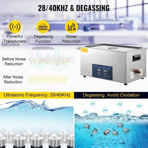 VEVOR Ultraschall Reiniger 30 L, Ultraschallreiniger Brille 230 V, Ultraschall Reiniger aus Edelstahl, Ultraschallgerät mit 2 Einstellbarer Reinigungsleistung 300 W, 600 W, für Zahnheilkunde, Geschirr – Bild 2