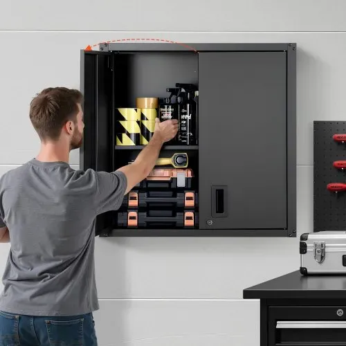 VEVOR Hängeschrank Werkstatt, 762x310x762 mm, Werkzeugschrank aus Stahl mit abschließbaren Türen & verstellbarem Regal, Wandhängeschrank für Garage, Keller, Küche, Lager, schwarz – Bild 7