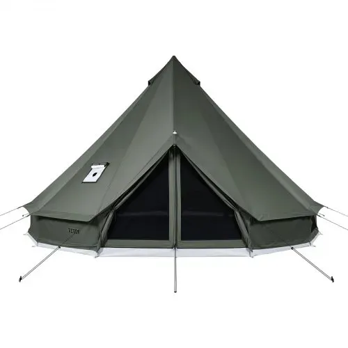 VEVOR Canvas-Glockenzelt, 5 m Jurte, 4 Jahreszeiten, mit Ofenrohrdurchführung, bis zu 7 Personen, mit Abnehmbarem Boden (Reißverschluss), ideal für Familien-Camping & Outdoor-Aktivitäten, Grün – Bild 8
