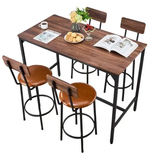 VEVOR Bartisch-Set (5-tlg.) mit 4 Barstühlen & abgerundeten Kanten, rechteckiger Kneipentisch Stehtisch (1200 x 600 x 915 mm), Bistrotisch Esstisch, geeignet für Büro Minibar Esszimmer Wohnzimmer – Bild 10