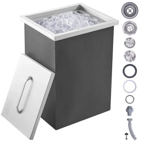 VEVOR Drop-in-Eisbox, 25,3 L Edelstahl-Eiskühler, 355 x 305 x 461 mm Kommerzieller Eisbehälter mit Abdeckung, Eingebaute Eisspeichertruhe, Abflussrohr und Ablassstopfen im Lieferumfang Enthalten VEVOR Drop-in-Eisbox, 25,3 L Edelstahl-Eiskühler, 355 x 305 x 461 mm Kommerzieller Eisbehälter mit Abdeckung, Eingebaute Eisspeichertruhe, Abflussrohr und Ablassstopfen im Lieferumfang Enthalten