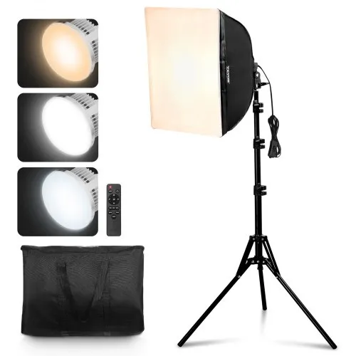 VEVOR Softbox-Set, 400 x 400 mm, Profi Fotostudio Set mit 45 W LED-Birnen, 3000–6500 K einstellbare Farbtemperatur, Stativständer, Studioleuchten für Fotografie, Videoaufnahmen, Live-Streaming VEVOR Softbox-Set, 400 x 400 mm, Profi Fotostudio Set mit 45 W LED-Birnen, 3000–6500 K einstellbare Farbtemperatur, Stativständer, Studioleuchten für Fotografie, Videoaufnahmen, Live-Streaming